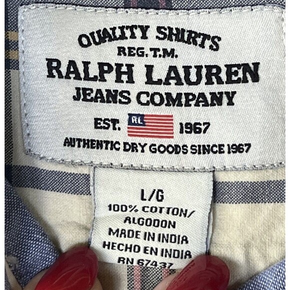 Ralph Lauren Jeans Co Shirt Men’s L Button Down Blue/Gr/Pink Plaid SS Classic - Picture 4 of 7